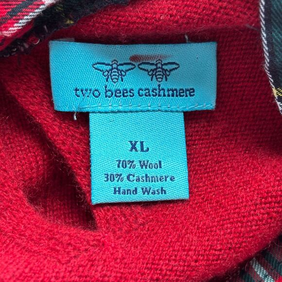 Two Bees Cashmere Women Sweater Tartan Plaid Trim Crewneck Preppy Red XL I138 - Picture 8 of 9